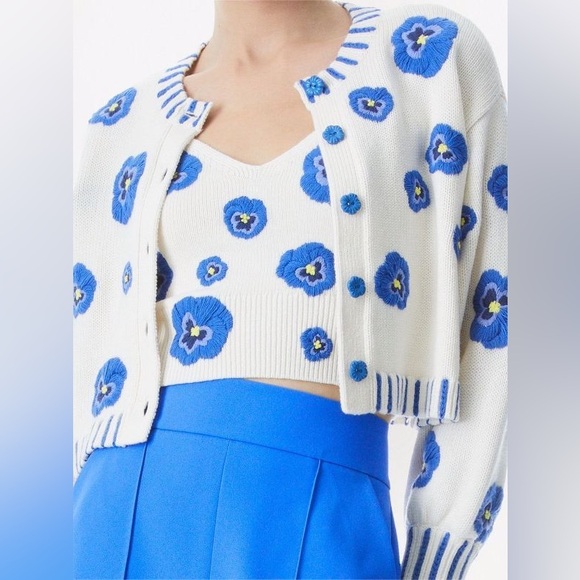 Alice + Olivia Brigid Embroidered Cropped Cardigan Size Small - Picture 13 of 13